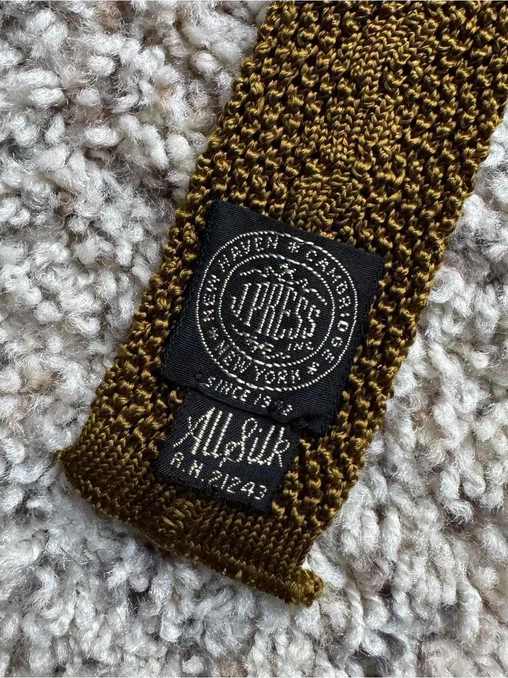 Vintage J Press Square End Knit Tie All Silk Mustard Gold Brown Ivy League